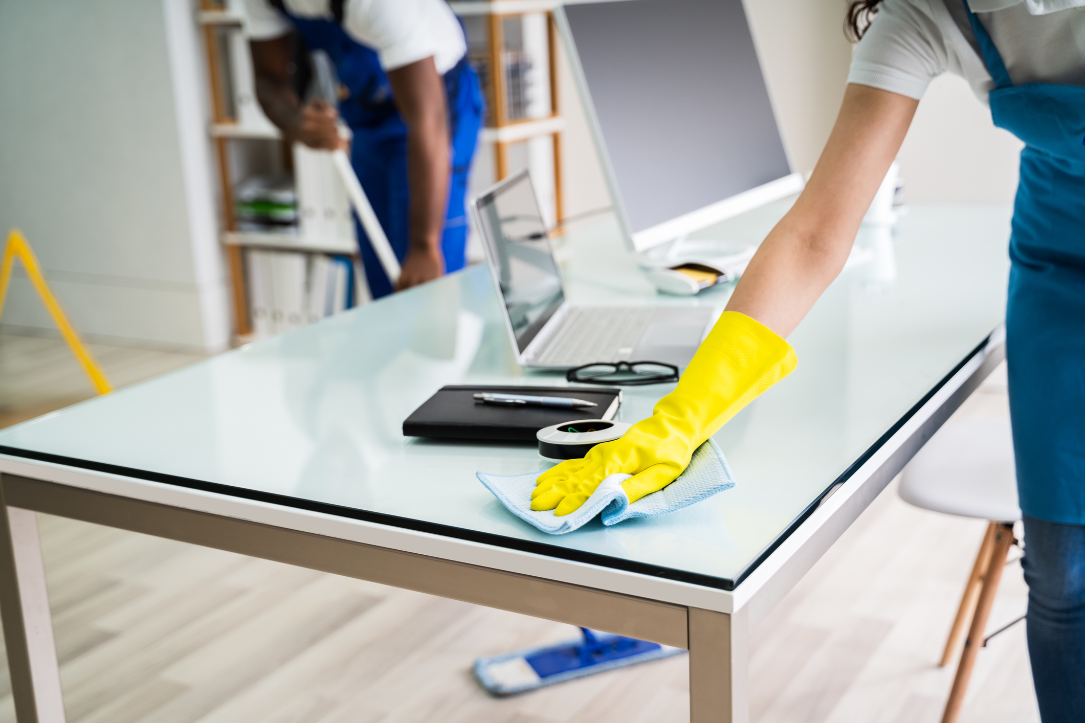 cleaning workplace desk