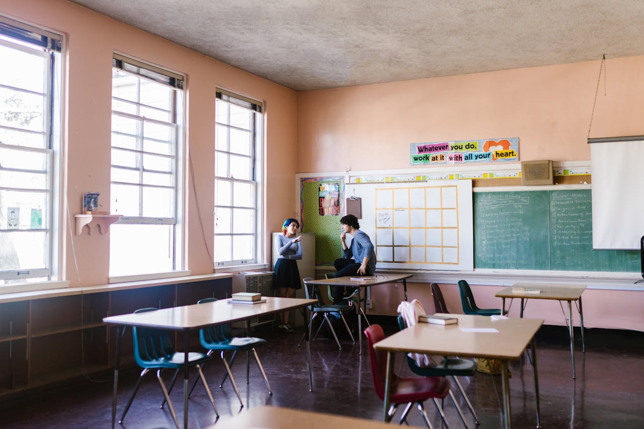classroom with teacher supplies
